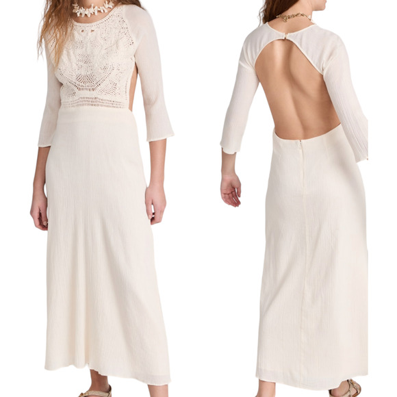 Antik Batik Lacy Longdress Cream Crochet Backless Maxi Dress Gauze NEW Small - Picture 1 of 10